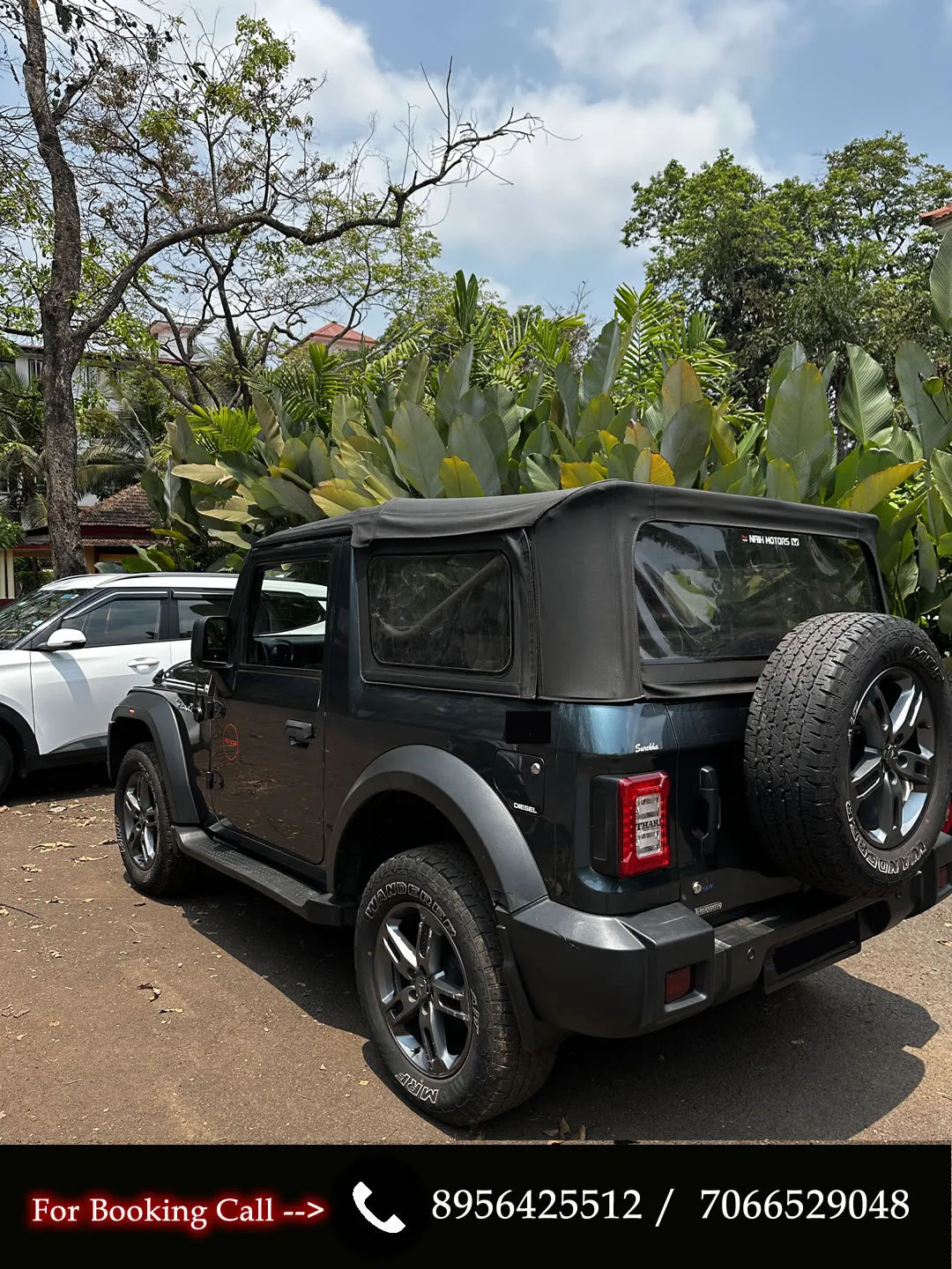 Right side angle of the Mahindra Thar Convertible, ready for your Goa road trip.