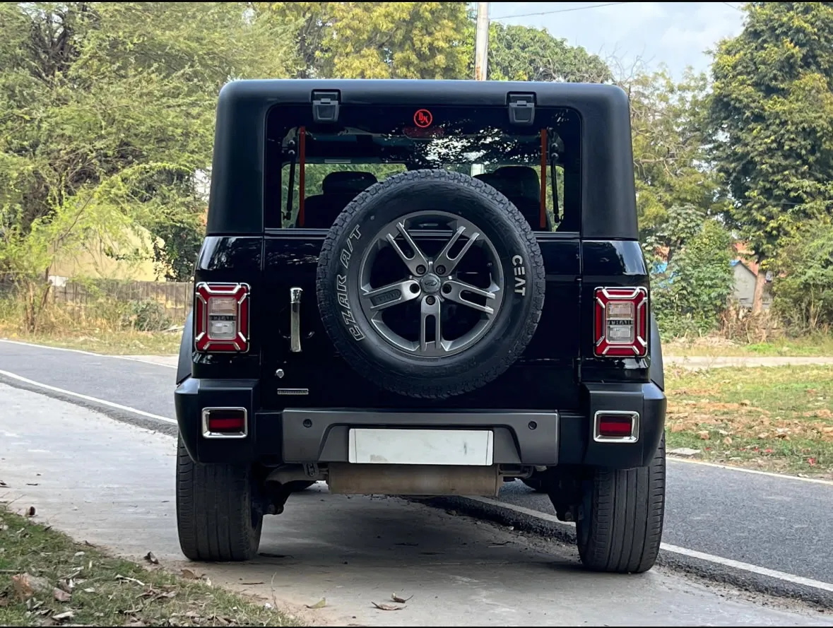 Rear view of the Mahindra Thar Hard Top, book this automatic car for your Goa adventure.