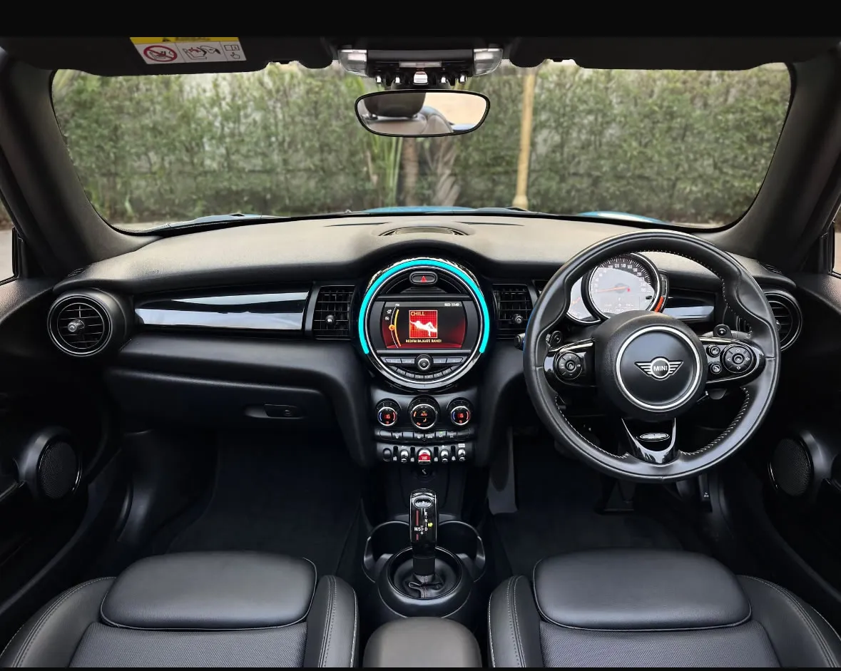 Interior of the Mini Cooper, a premium and compact car rental in Goa.
